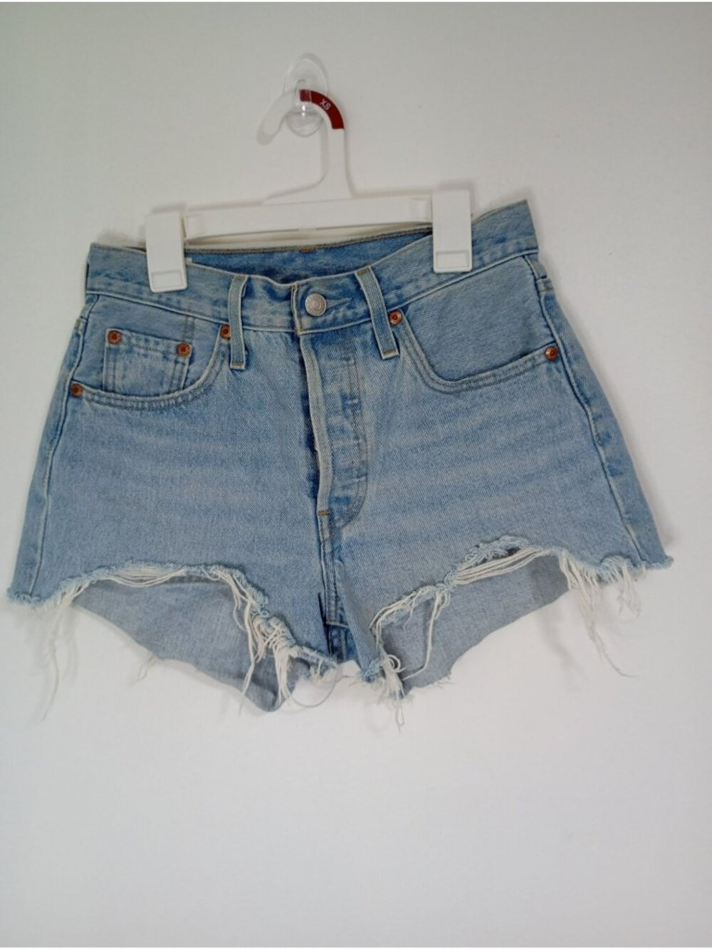 Levis Premium 501 Light Wash High-Rise Distressed Denim Shorts XS